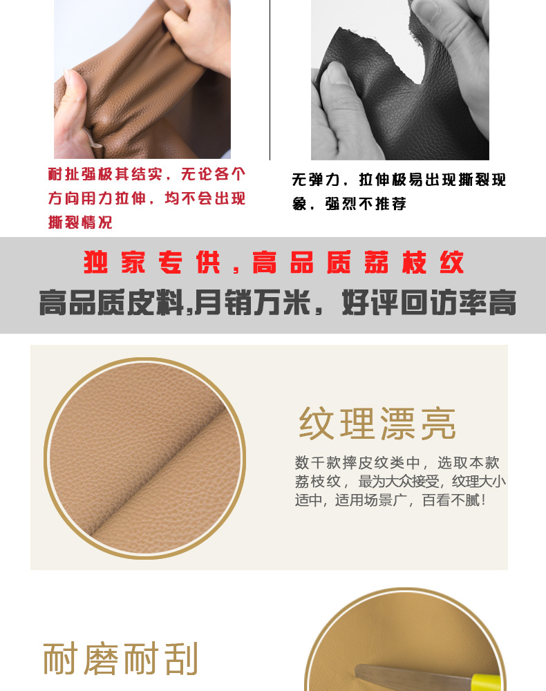 Factory in Stock Wholesale 0.7pu Large Litchi Leather Fabric Sofa Seat Cushion Bedside Soft Upholstery Background Wall Artificial Leather