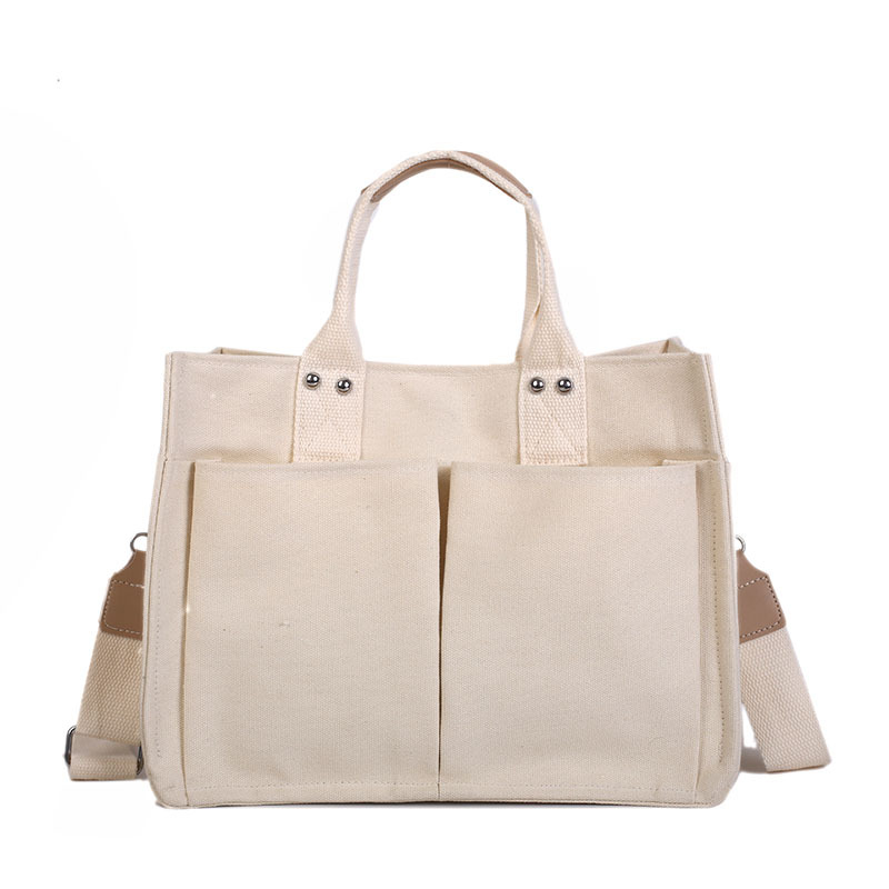 INS Canvas Bag Women&#039;s Simple All-Match Multi-Pocket Large Capacity Handbag Messenger Bag Shoulder Bag Women