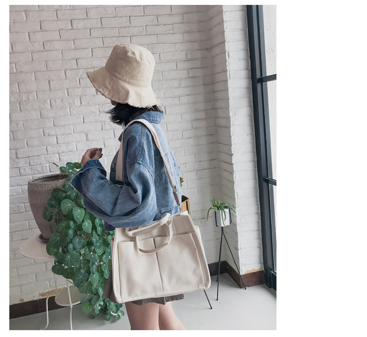 INS Canvas Bag Women's Simple All-Match Multi-Pocket Large Capacity Handbag Messenger Bag Shoulder Bag Women INS Canvas Bag Women's Simple All-Match Multi-Pocket Large Capacity Handbag Messenger Bag Shoulder Bag Women