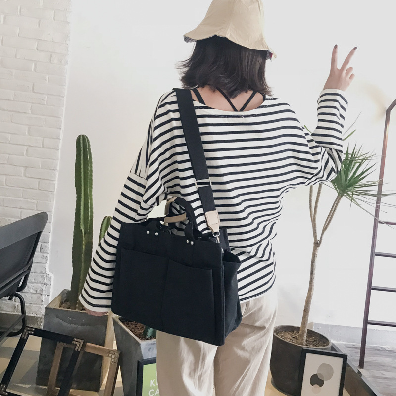 INS Canvas Bag Women's Simple All-Match Multi-Pocket Large Capacity Handbag Messenger Bag Shoulder Bag Women INS Canvas Bag Women's Simple All-Match Multi-Pocket Large Capacity Handbag Messenger Bag Shoulder Bag Women