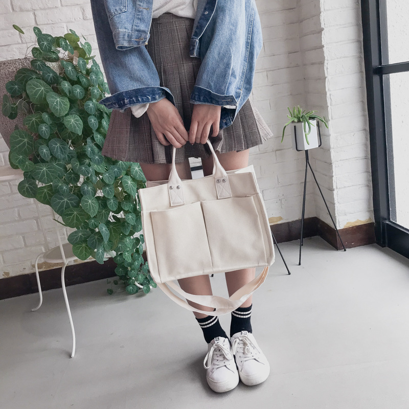 INS Canvas Bag Women's Simple All-Match Multi-Pocket Large Capacity Handbag Messenger Bag Shoulder Bag Women INS Canvas Bag Women's Simple All-Match Multi-Pocket Large Capacity Handbag Messenger Bag Shoulder Bag Women