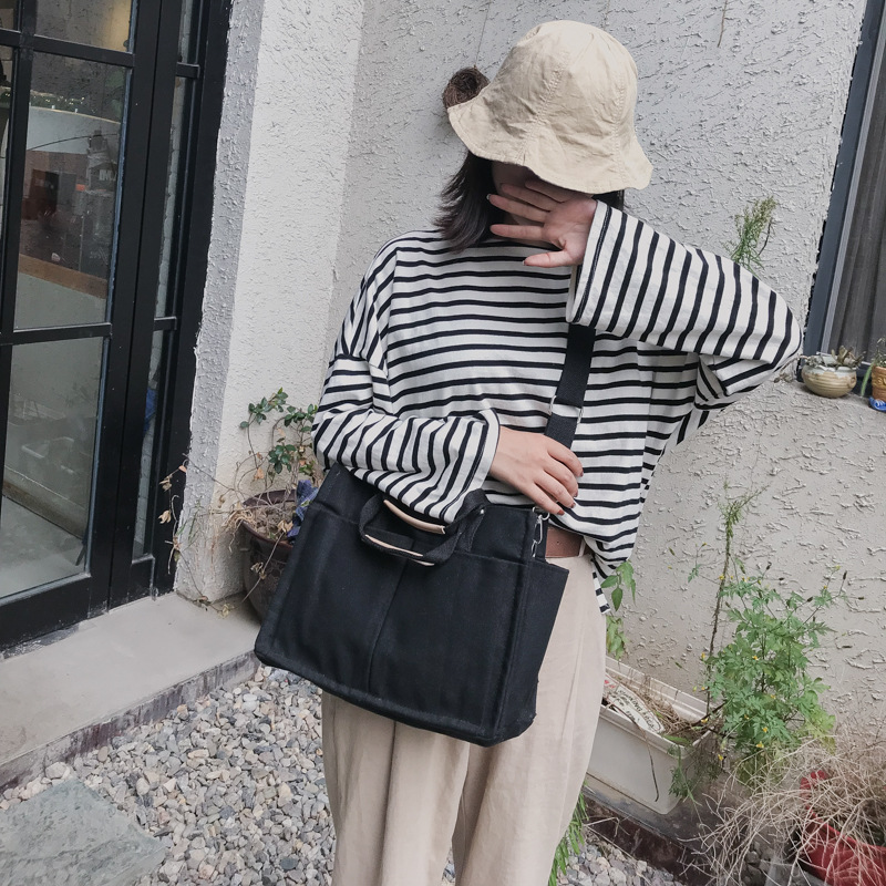 INS Canvas Bag Women's Simple All-Match Multi-Pocket Large Capacity Handbag Messenger Bag Shoulder Bag Women INS Canvas Bag Women's Simple All-Match Multi-Pocket Large Capacity Handbag Messenger Bag Shoulder Bag Women
