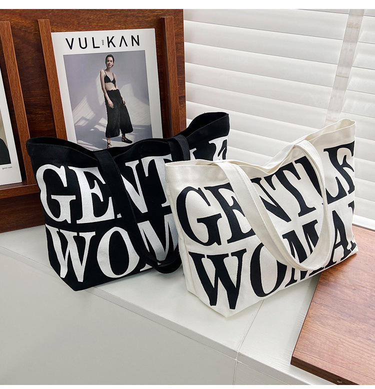 Bag Women's New Women's Bag Fashion Printing Letter Canvas Bag Shoulder Tote Bag Portable Shopping Canvas Bag Bag Women's New Women's Bag Fashion Printing Letter Canvas Bag Shoulder Tote Bag Portable Shopping Canvas Bag