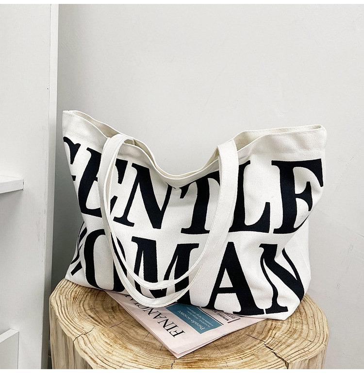 Bag Women's New Women's Bag Fashion Printing Letter Canvas Bag Shoulder Tote Bag Portable Shopping Canvas Bag Bag Women's New Women's Bag Fashion Printing Letter Canvas Bag Shoulder Tote Bag Portable Shopping Canvas Bag