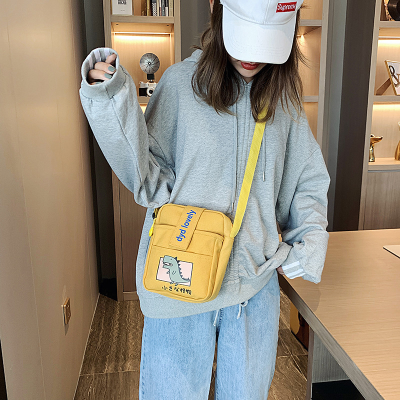 Korean Ins College Style Girl Canvas Bag Japanese Style Students Literary Crossbody Bag Cute Sesame Street Shoulder Bag