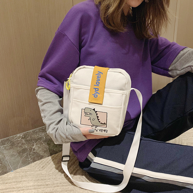 Korean Ins College Style Girl Canvas Bag Japanese Style Students Literary Crossbody Bag Cute Sesame Street Shoulder Bag