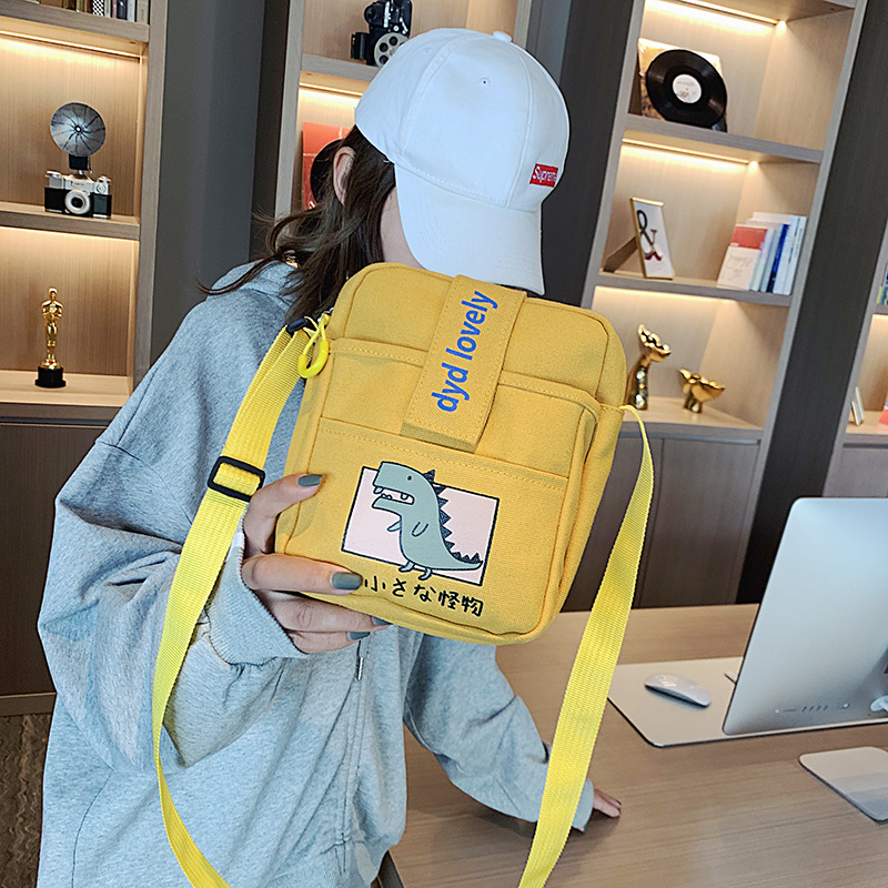 Korean Ins College Style Girl Canvas Bag Japanese Style Students Literary Crossbody Bag Cute Sesame Street Shoulder Bag
