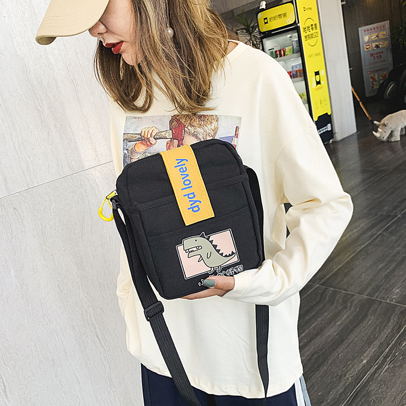 Korean Ins College Style Girl Canvas Bag Japanese Style Students Literary Crossbody Bag Cute Sesame Street Shoulder Bag