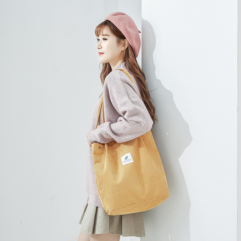 Korean Style Crossbody Single Shoulder Student&#039;s Canvas Bag Women&#039;s Storage Shoulder Bag Large Capacity Retro Corduroy Literary Shoulder Bag