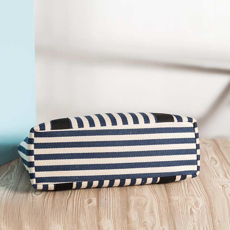 in Europe and America Women&#039;s Fashion Handbag Striped Canvas Bag Women&#039;s Shoulder Bag Tote Mummy Canvas Bag Big Bag