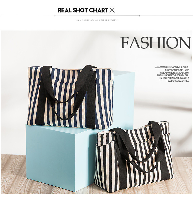 in Europe and America Women's Fashion Handbag Striped Canvas Bag Women's Shoulder Bag Tote Mummy Canvas Bag Big Bag in Europe and America Women's Fashion Handbag Striped Canvas Bag Women's Shoulder Bag Tote Mummy Canvas Bag Big Bag