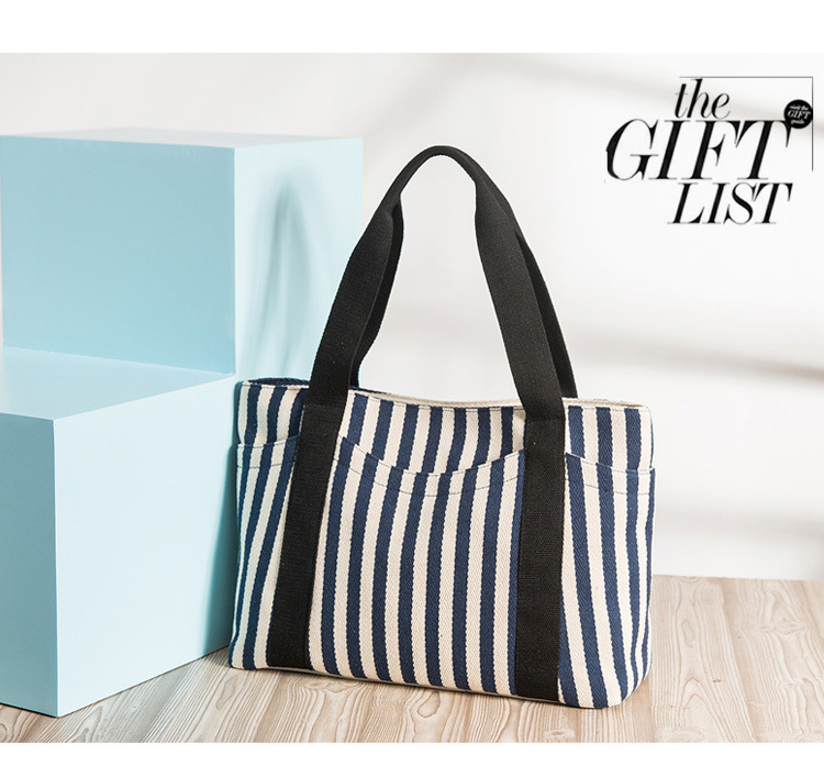 in Europe and America Women's Fashion Handbag Striped Canvas Bag Women's Shoulder Bag Tote Mummy Canvas Bag Big Bag in Europe and America Women's Fashion Handbag Striped Canvas Bag Women's Shoulder Bag Tote Mummy Canvas Bag Big Bag