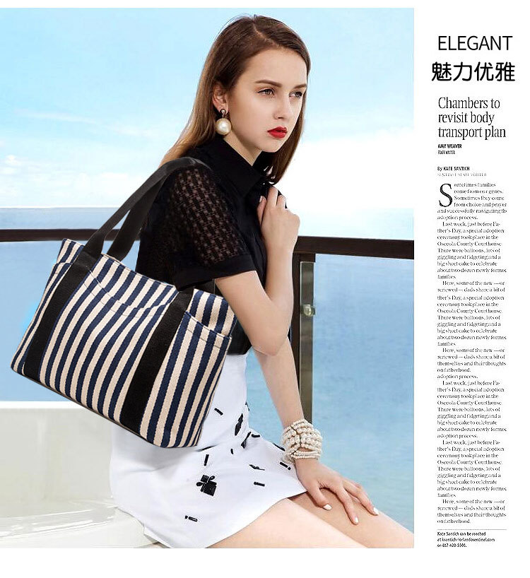 in Europe and America Women's Fashion Handbag Striped Canvas Bag Women's Shoulder Bag Tote Mummy Canvas Bag Big Bag in Europe and America Women's Fashion Handbag Striped Canvas Bag Women's Shoulder Bag Tote Mummy Canvas Bag Big Bag