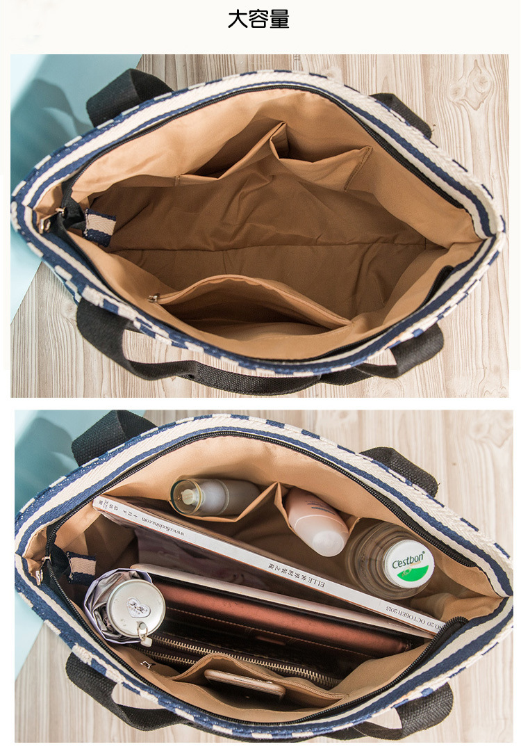 in Europe and America Women's Fashion Handbag Striped Canvas Bag Women's Shoulder Bag Tote Mummy Canvas Bag Big Bag in Europe and America Women's Fashion Handbag Striped Canvas Bag Women's Shoulder Bag Tote Mummy Canvas Bag Big Bag