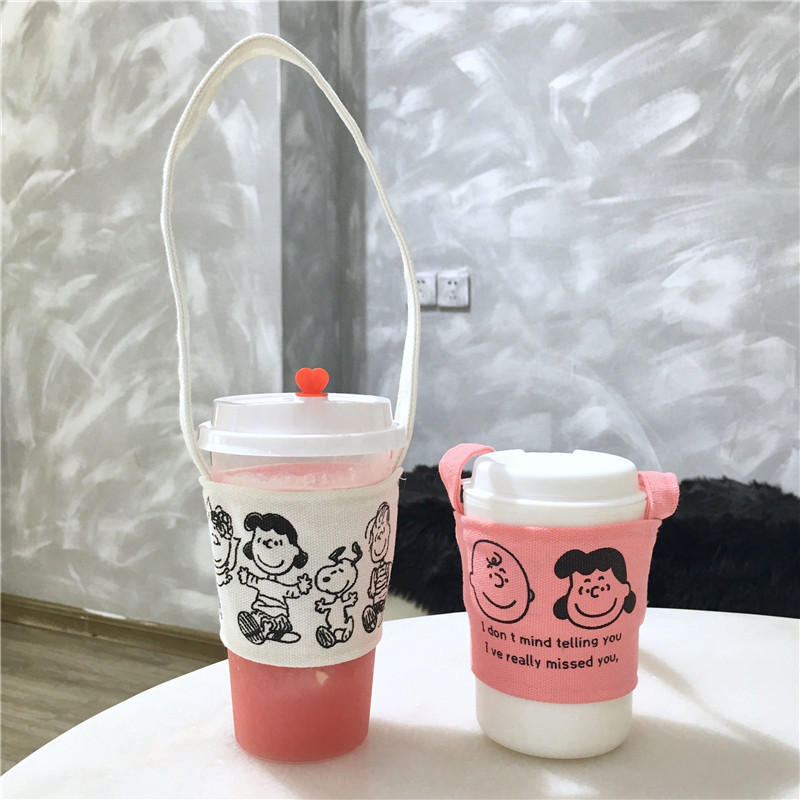 Korean Style Ins Simple Cute Cartoon Puppy Charlie Drink Cup Milk Tea Cup Set Canvas Bag Heat Resistant Anti-Ice Korean Style Ins Simple Cute Cartoon Puppy Charlie Drink Cup Milk Tea Cup Set Canvas Bag Heat Resistant Anti-Ice