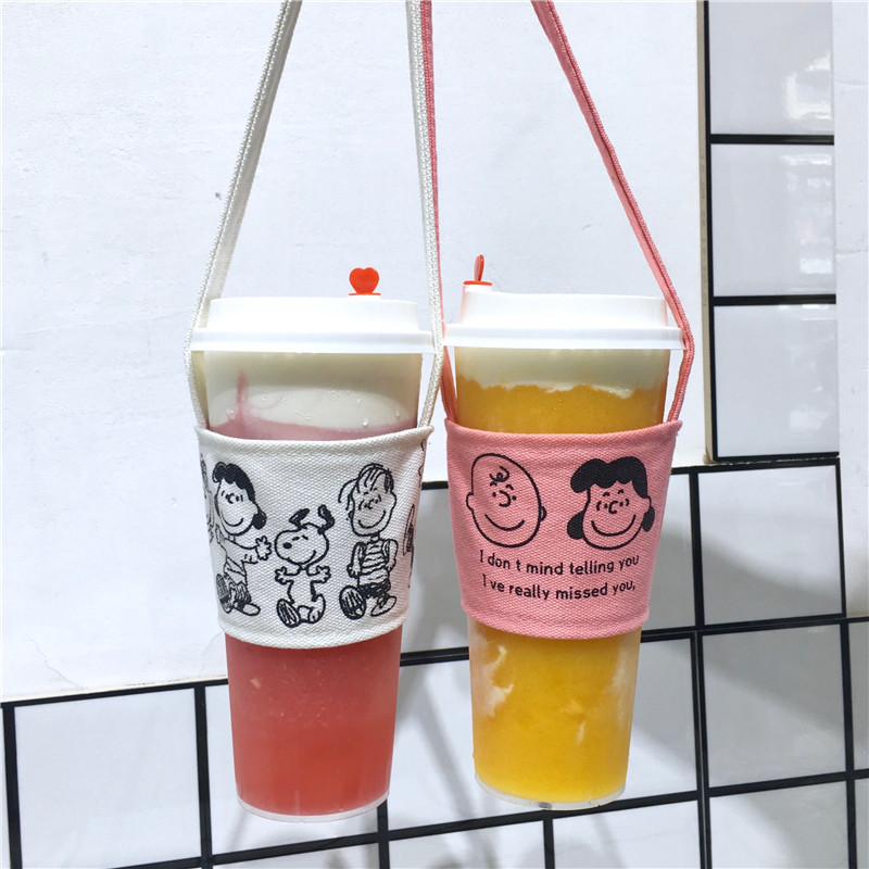 Korean Style Ins Simple Cute Cartoon Puppy Charlie Drink Cup Milk Tea Cup Set Canvas Bag Heat Resistant Anti-Ice Korean Style Ins Simple Cute Cartoon Puppy Charlie Drink Cup Milk Tea Cup Set Canvas Bag Heat Resistant Anti-Ice