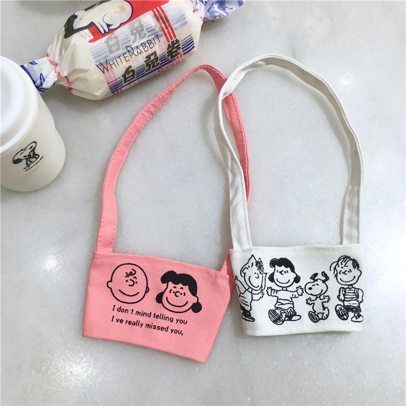 Korean Style Ins Simple Cute Cartoon Puppy Charlie Drink Cup Milk Tea Cup Set Canvas Bag Heat Resistant Anti-Ice Korean Style Ins Simple Cute Cartoon Puppy Charlie Drink Cup Milk Tea Cup Set Canvas Bag Heat Resistant Anti-Ice