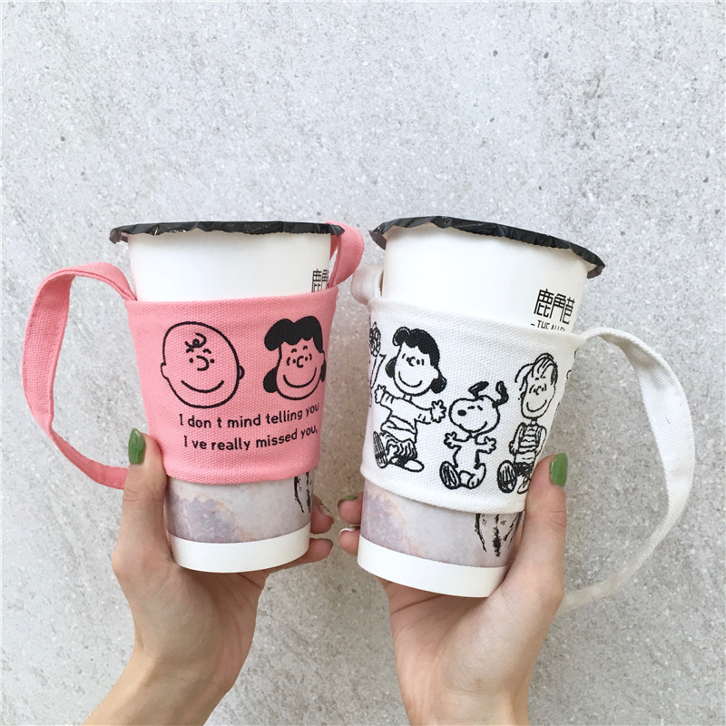 Korean Style Ins Simple Cute Cartoon Puppy Charlie Drink Cup Milk Tea Cup Set Canvas Bag Heat Resistant Anti-Ice Korean Style Ins Simple Cute Cartoon Puppy Charlie Drink Cup Milk Tea Cup Set Canvas Bag Heat Resistant Anti-Ice