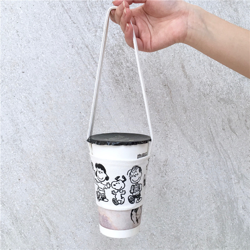 Korean Style Ins Simple Cute Cartoon Puppy Charlie Drink Cup Milk Tea Cup Set Canvas Bag Heat Resistant Anti-Ice Korean Style Ins Simple Cute Cartoon Puppy Charlie Drink Cup Milk Tea Cup Set Canvas Bag Heat Resistant Anti-Ice