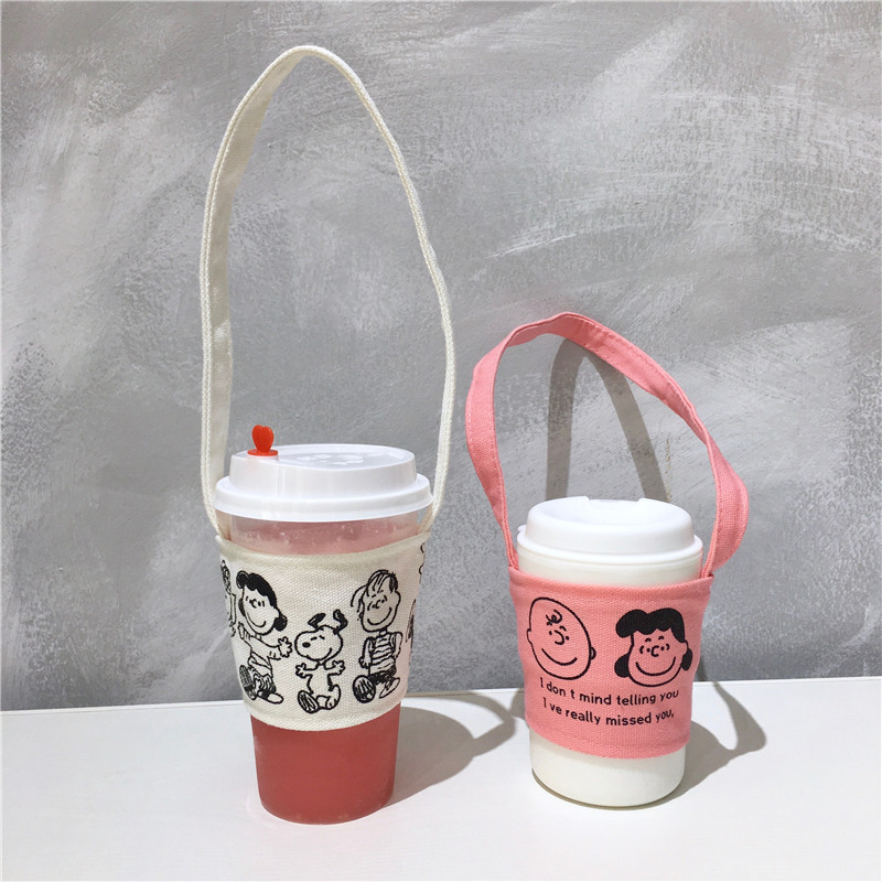 Korean Style Ins Simple Cute Cartoon Puppy Charlie Drink Cup Milk Tea Cup Set Canvas Bag Heat Resistant Anti-Ice Korean Style Ins Simple Cute Cartoon Puppy Charlie Drink Cup Milk Tea Cup Set Canvas Bag Heat Resistant Anti-Ice