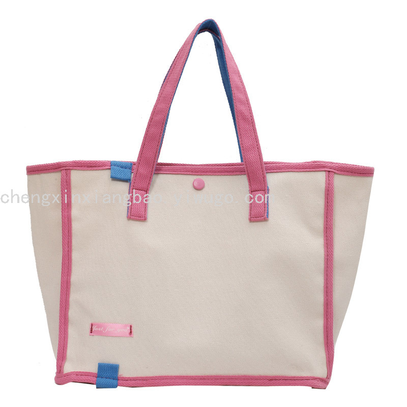 Fashion Fashion Brand Same Style Contrast Color Canvas Bag Women&#039;s Handbag Korean Ins Artistic Canvas Shopping Bag