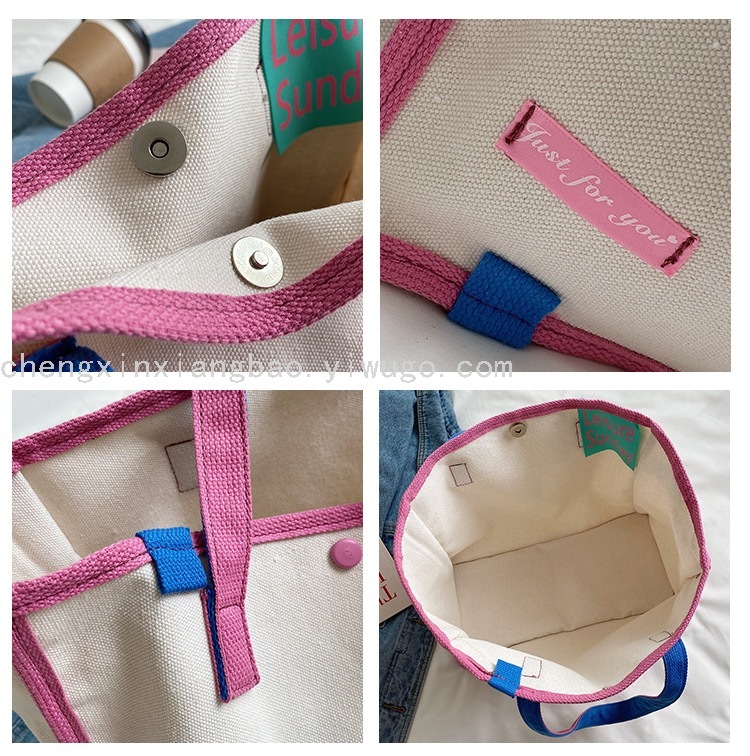 Fashion Fashion Brand Same Style Contrast Color Canvas Bag Women's Handbag Korean Ins Artistic Canvas Shopping Bag Fashion Fashion Brand Same Style Contrast Color Canvas Bag Women's Handbag Korean Ins Artistic Canvas Shopping Bag