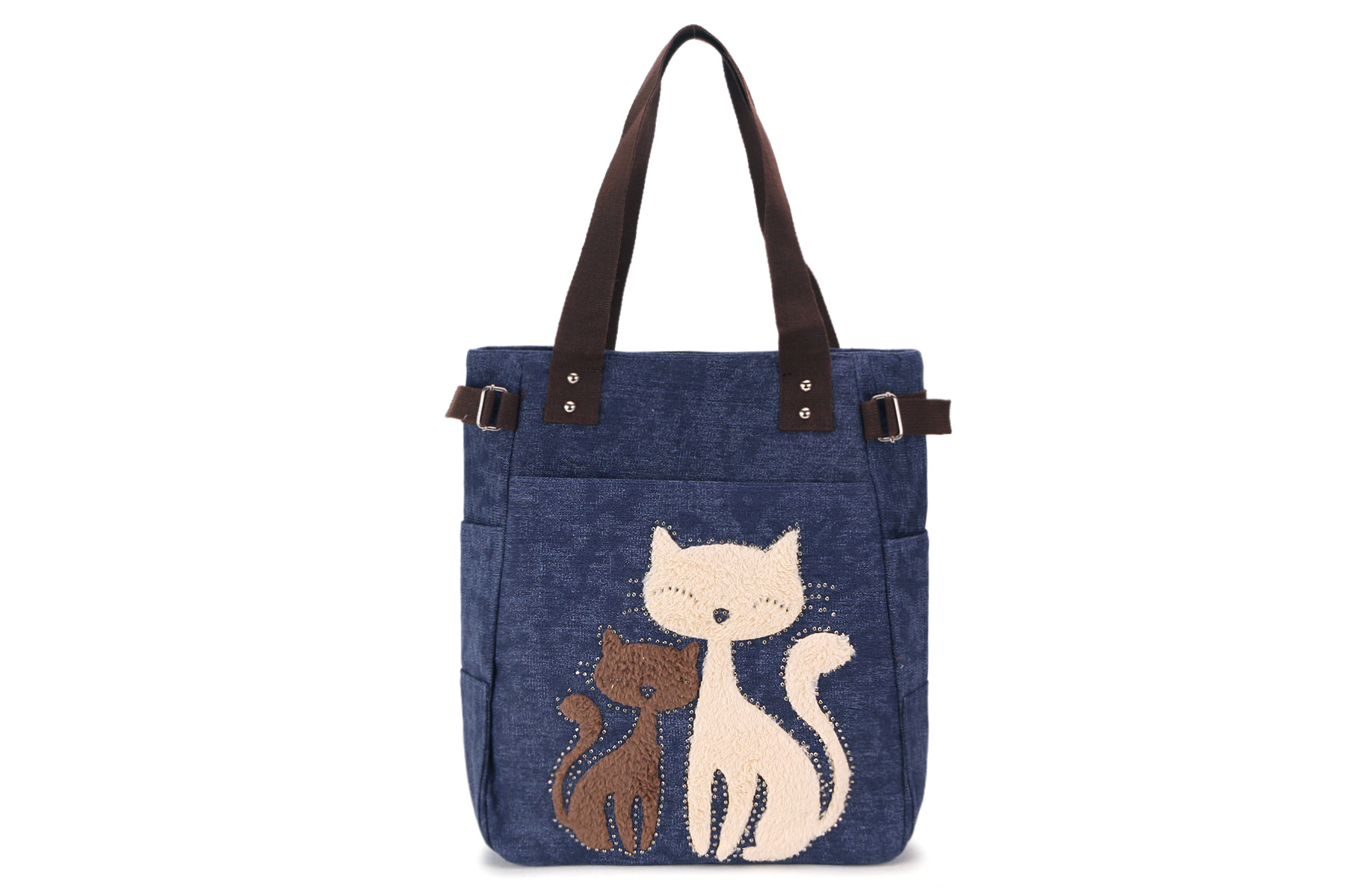 Velvet Rhinestone Cat Canvas Bag Korean Style Women's Handbag Large Capacity Single-Shoulder Canvas Bag Velvet Rhinestone Cat Canvas Bag Korean Style Women's Handbag Large Capacity Single-Shoulder Canvas Bag