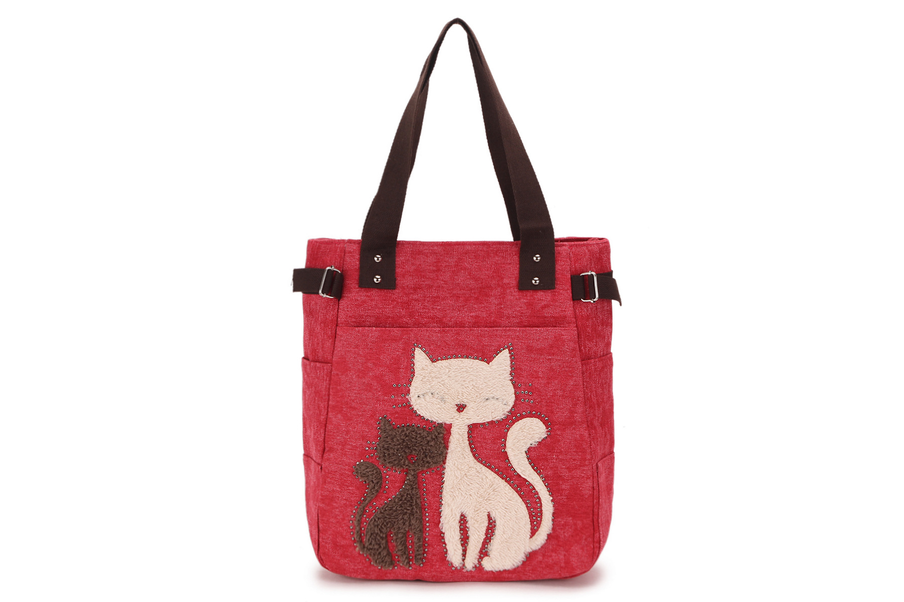 Velvet Rhinestone Cat Canvas Bag Korean Style Women's Handbag Large Capacity Single-Shoulder Canvas Bag Velvet Rhinestone Cat Canvas Bag Korean Style Women's Handbag Large Capacity Single-Shoulder Canvas Bag