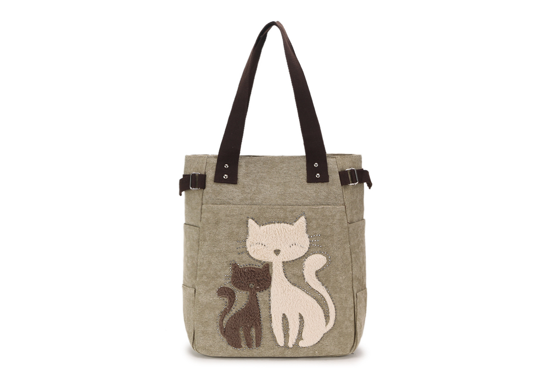 Velvet Rhinestone Cat Canvas Bag Korean Style Women's Handbag Large Capacity Single-Shoulder Canvas Bag Velvet Rhinestone Cat Canvas Bag Korean Style Women's Handbag Large Capacity Single-Shoulder Canvas Bag