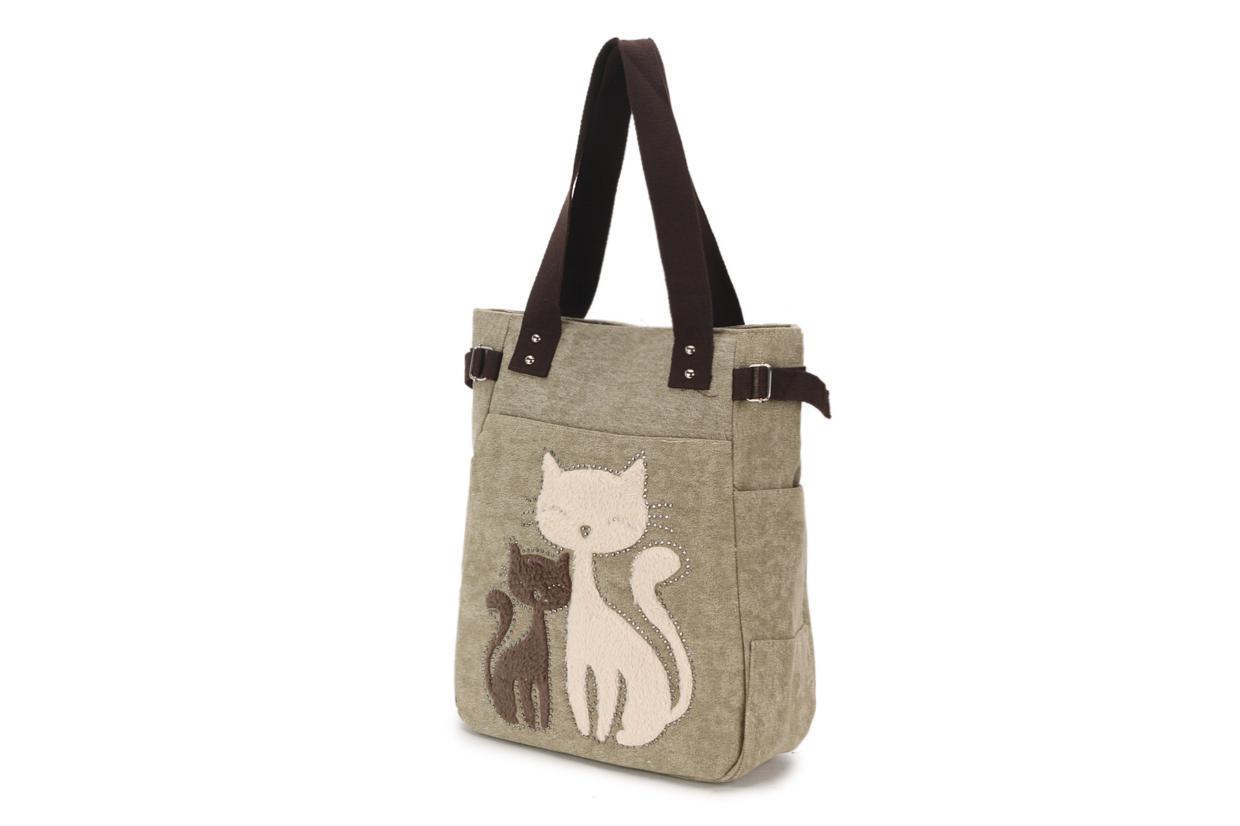 Velvet Rhinestone Cat Canvas Bag Korean Style Women's Handbag Large Capacity Single-Shoulder Canvas Bag Velvet Rhinestone Cat Canvas Bag Korean Style Women's Handbag Large Capacity Single-Shoulder Canvas Bag