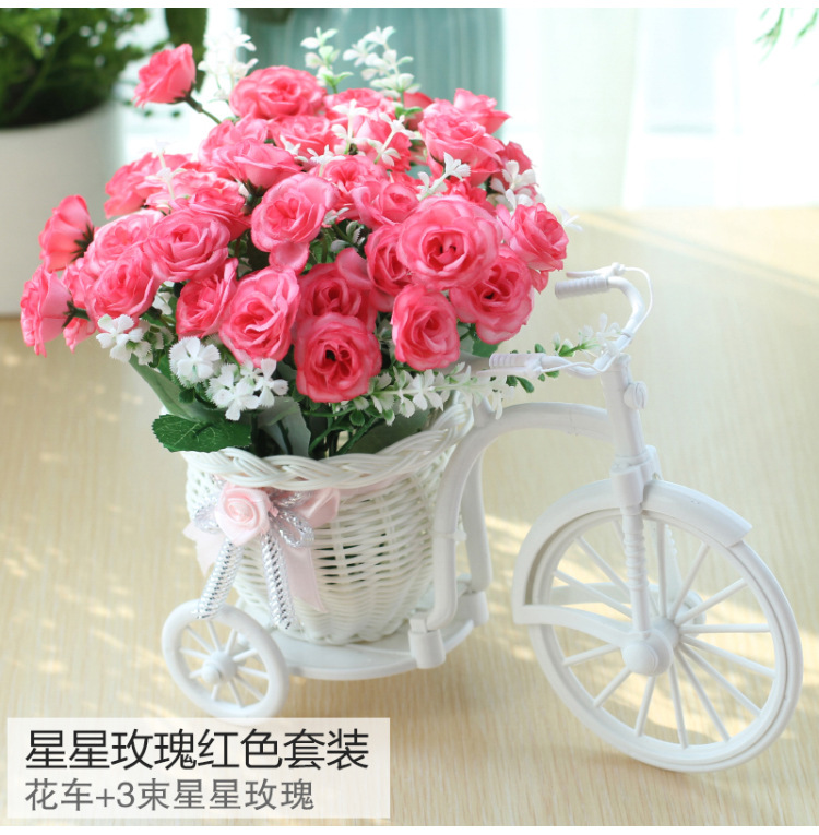 Rose Carven Design Wedding Decoration European Rose-Decorated Tricycle Basket Flower Set Car Fake Flower Flower Ceiling