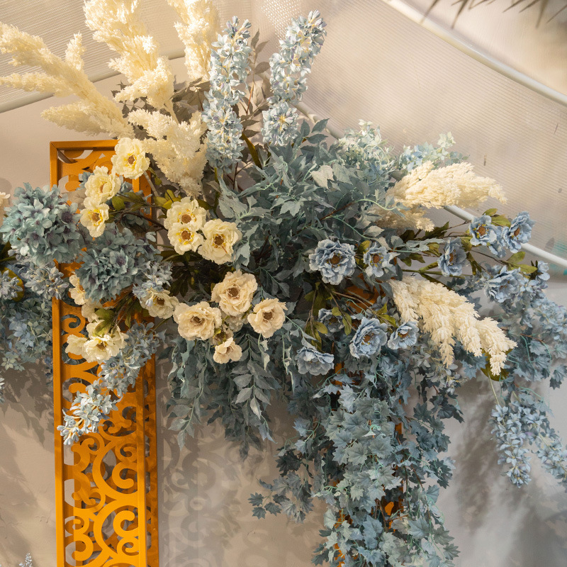 Blue Color Wedding Simulation Flower Party Reception Decorative Fake Flower Wedding Set Ceiling Road Lead Flower Factory Wholesale