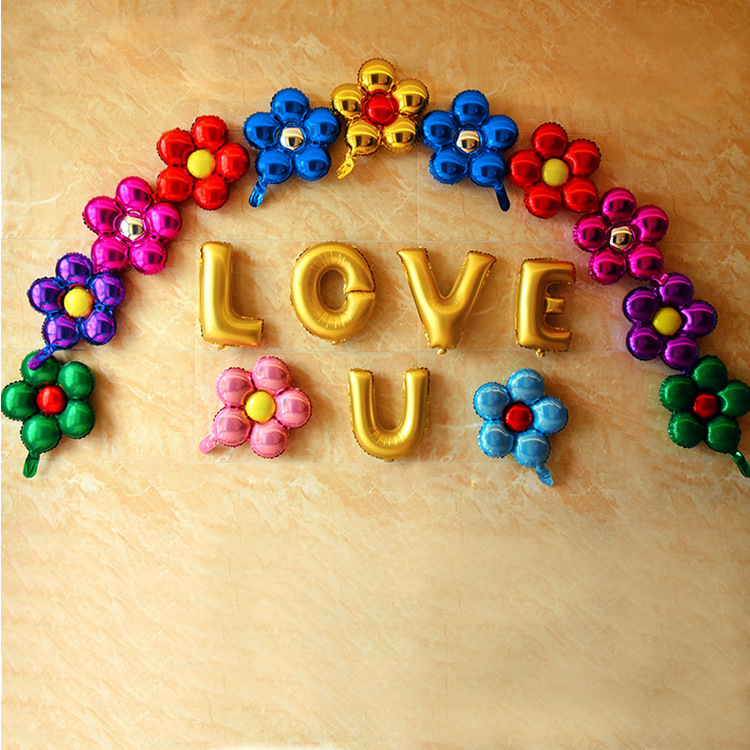Five Petal Flower Balloon Flower Aluminum Foil Wedding Birthday Arrangement Decoration Party Aluminum Film round Five Petals Balloon Wholesale