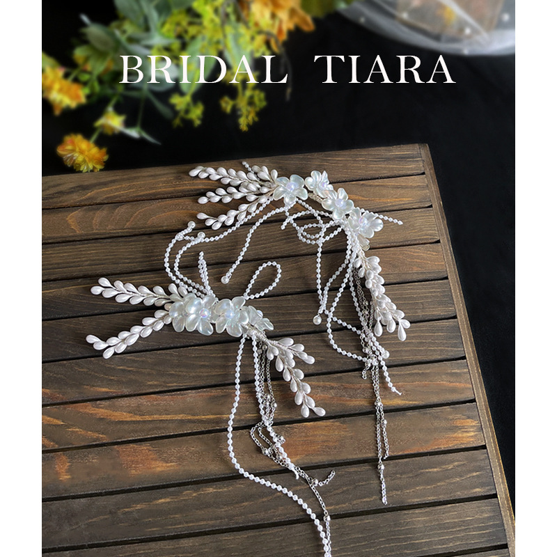 New Bridal Super Fairy Beaded Barrettes Set Wedding Dress Petal Fringe Photo Makeup Accessories