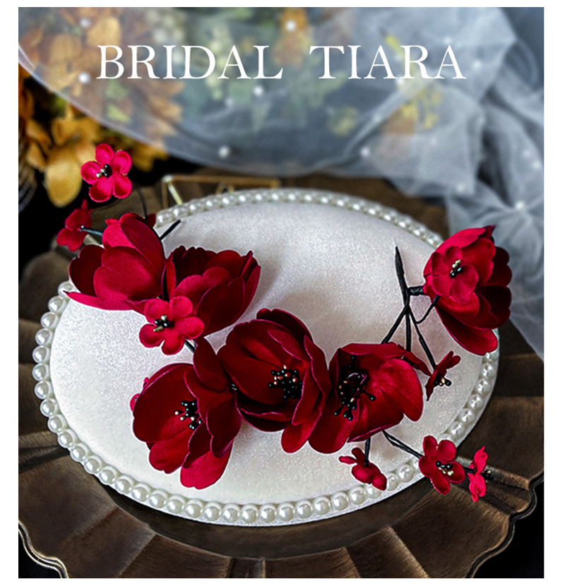 2021 Korean Style Wine Red Petal Headband Bride Wedding Toast Dress Dinner Dress Photography Headdress Flower Ornament