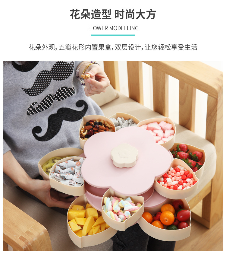 Wedding Wedding Candies Box Plastic Tray Creative Petal Rotary Candy Plate Double Layer Rotating Fruit Plate