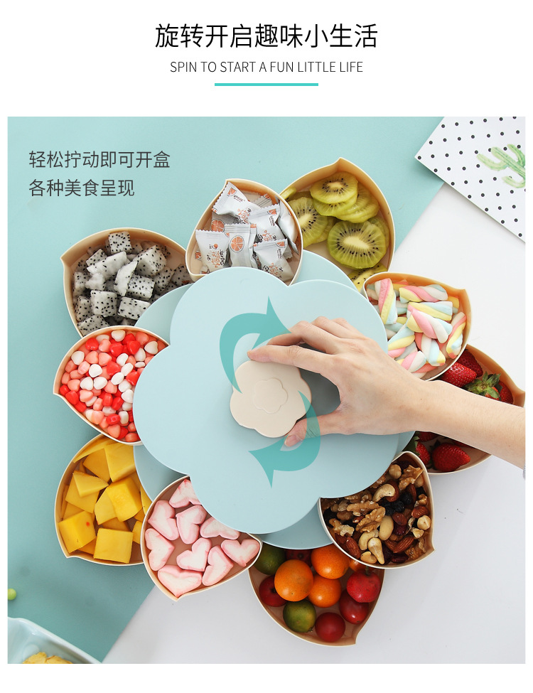 Wedding Wedding Candies Box Plastic Tray Creative Petal Rotary Candy Plate Double Layer Rotating Fruit Plate