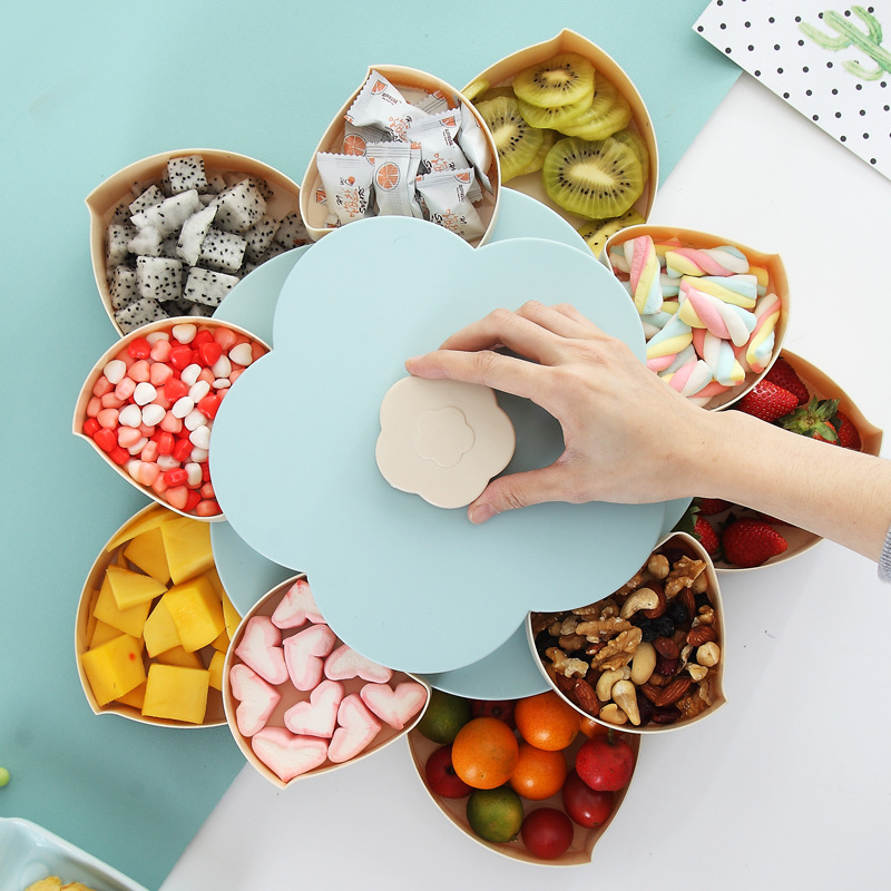 European creative double rotating candy box rotating fruit tray wedding candy box plastic fruit tray petal fruit tray