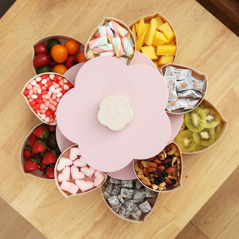 European creative double rotating candy box rotating fruit tray wedding candy box plastic fruit tray petal fruit tray