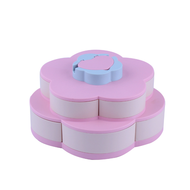 European creative double rotating candy box rotating fruit tray wedding candy box plastic fruit tray petal fruit tray