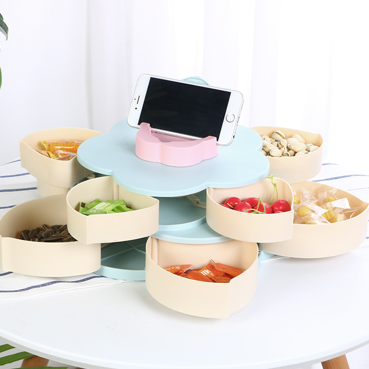 European creative double rotating candy box rotating fruit tray wedding candy box plastic fruit tray petal fruit tray