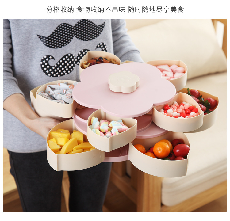 European creative double rotating candy box rotating fruit tray wedding candy box plastic fruit tray petal fruit tray