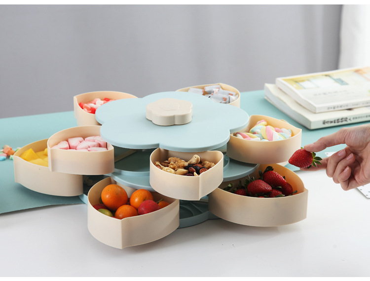 European creative double rotating candy box rotating fruit tray wedding candy box plastic fruit tray petal fruit tray
