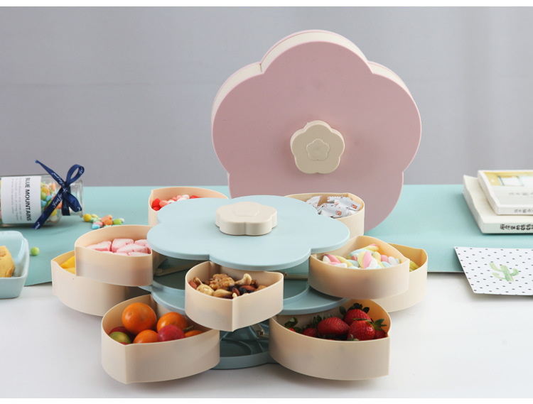 European creative double rotating candy box rotating fruit tray wedding candy box plastic fruit tray petal fruit tray