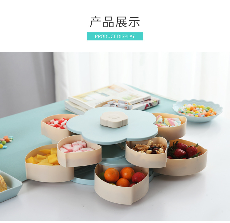 European creative double rotating candy box rotating fruit tray wedding candy box plastic fruit tray petal fruit tray