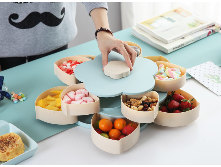 European creative double rotating candy box rotating fruit tray wedding candy box plastic fruit tray petal fruit tray