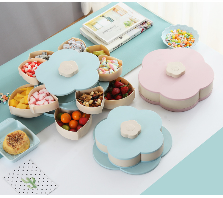 European creative double rotating candy box rotating fruit tray wedding candy box plastic fruit tray petal fruit tray