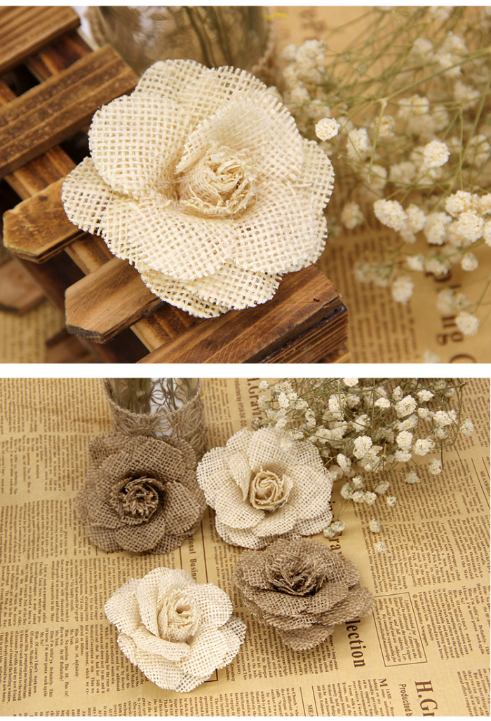 Factory direct sales Europe, handmade burlap flower Christmas wedding party Flower hat flowers Factory direct sales Europe, handmade burlap flower Christmas wedding party Flower hat flowers