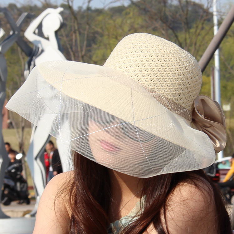 Korean-Style Summer Hollow Lace Mesh Cap Women&#039;s Wedding Hat Breathable Big Brim Sun Protection Sun Hat Wedding Hat