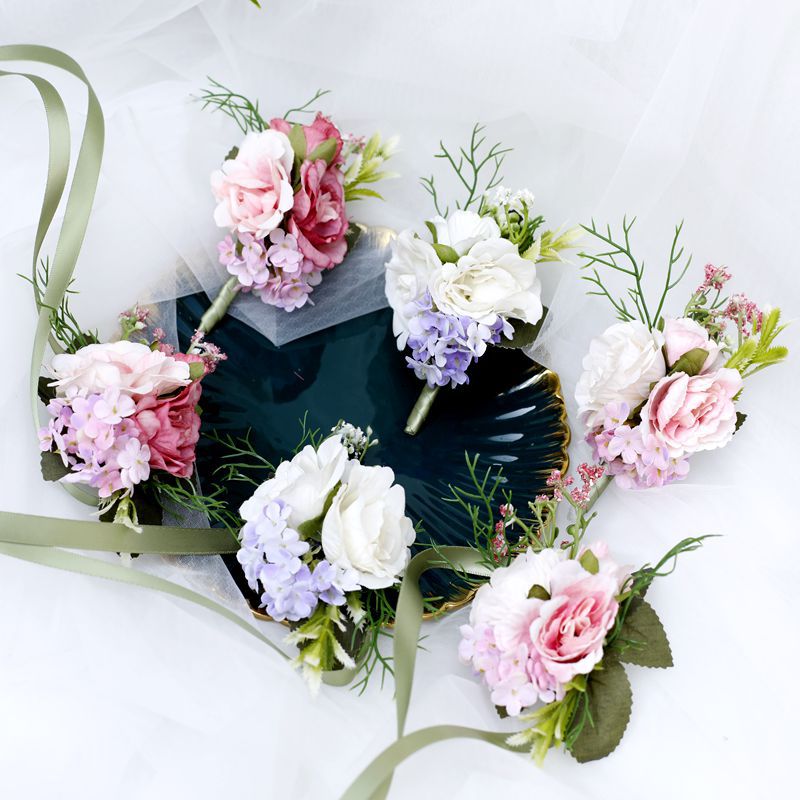 Style European Bride Bridesmaid Wedding Wrist Flower Groom Groomsman Corsage Shoes and Hat Decoration Floral Decorations
